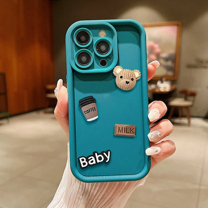 Cute 3D Bear Coffee Cartoon Silicone iPhone Case