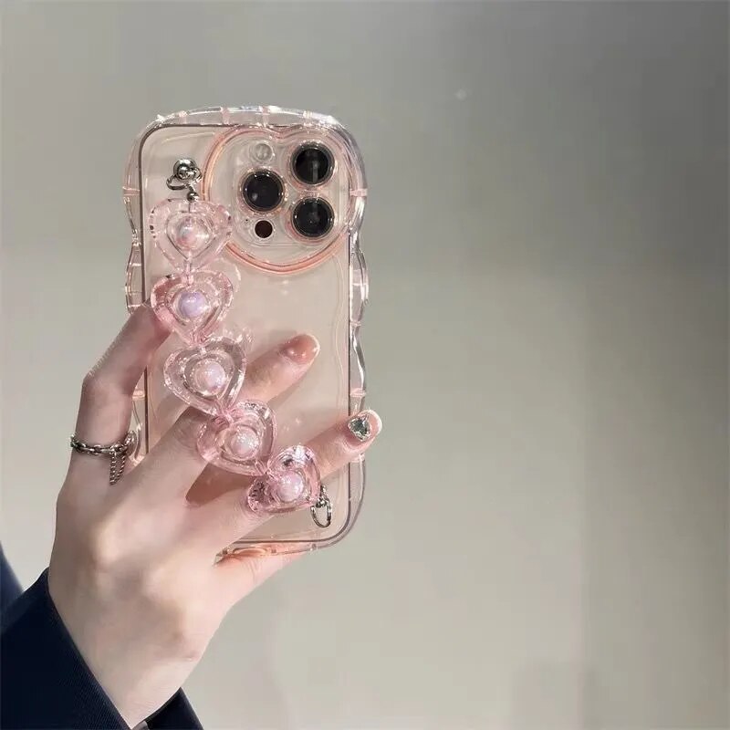 Wavy Clear Pink Case + LoveHeart Strap