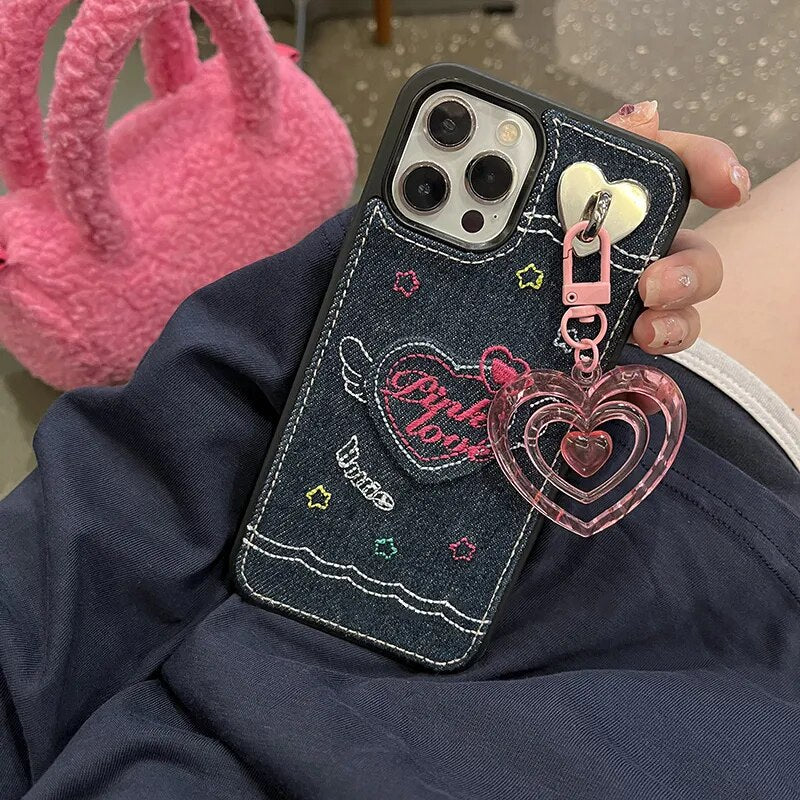 Denim LoveHeart Pendant Case