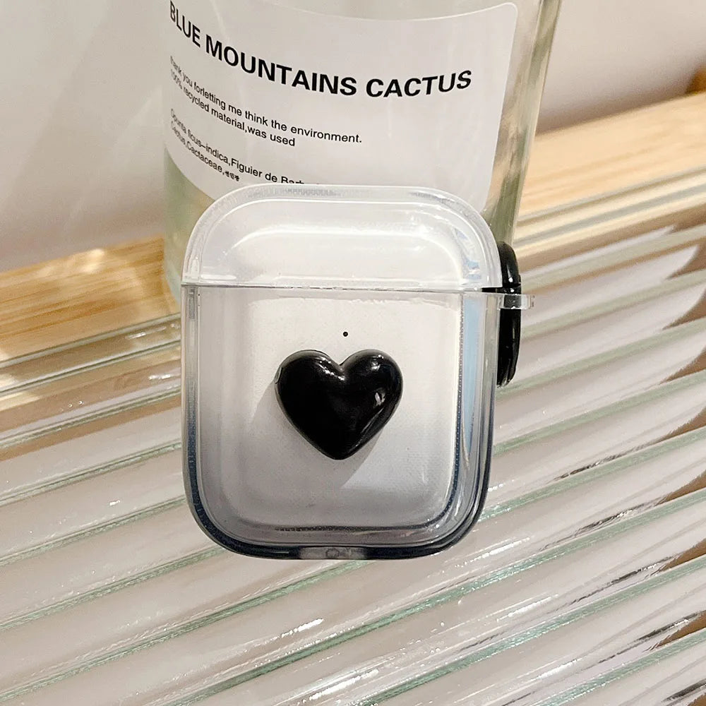 3D schwarze LoveHeart AirPods-Hülle