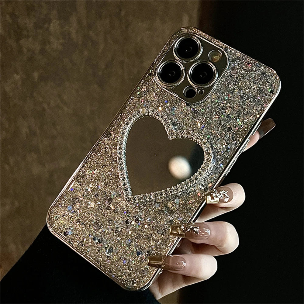 3D Liebe Herz Spiegel Pailletten iPhone Fall