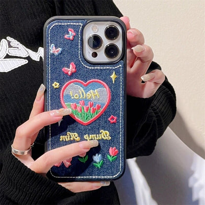 Denim LoveHeart Flower Case