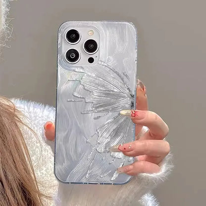 Luxuriöse iPhone-Hülle mit Schmetterling in Lasersilber