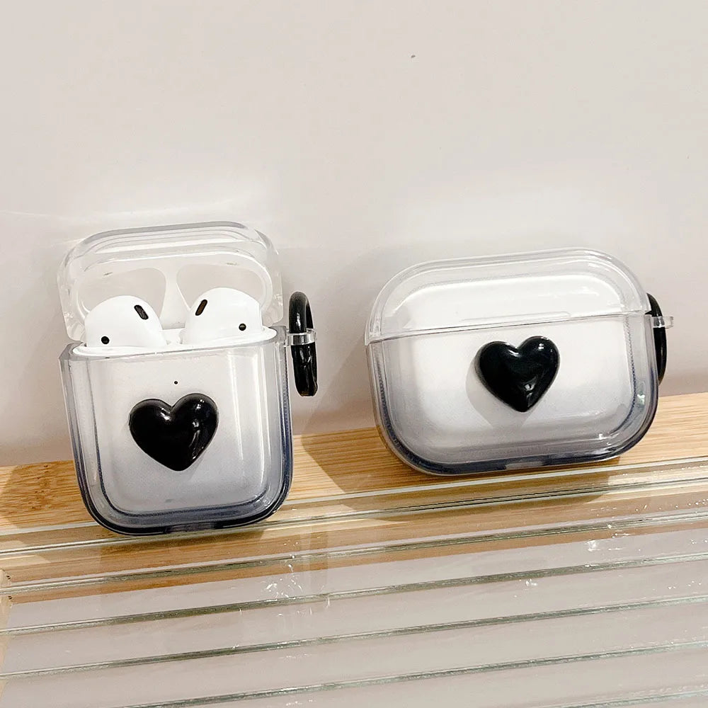 3D Black LoveHeart AirPods Case