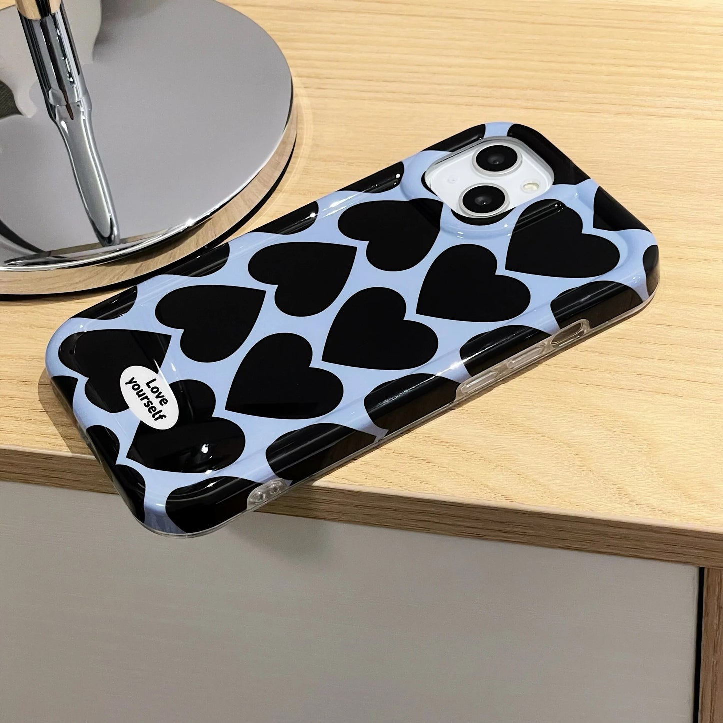 Blue & Black LoveHeart Glossy Case