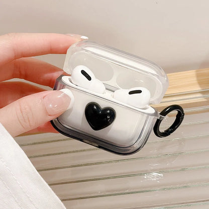 3D schwarze LoveHeart AirPods-Hülle