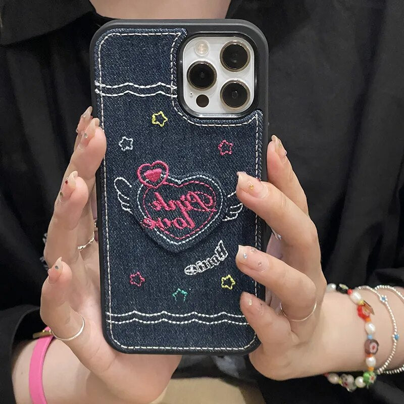 Denim LoveHeart Pendant Case