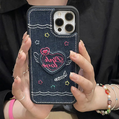 Denim LoveHeart Pendant Case