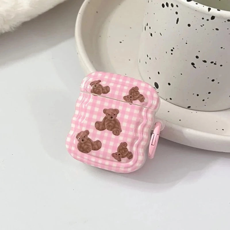 Pink Lattice Bears Airpods Case