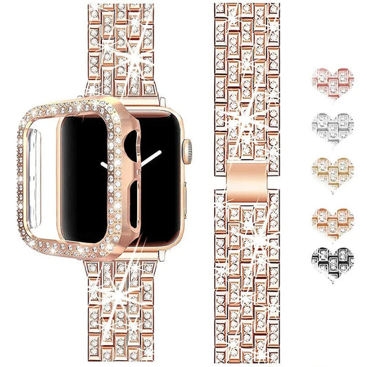 Glitter Metal Strap & Diamond Apple Watch Case