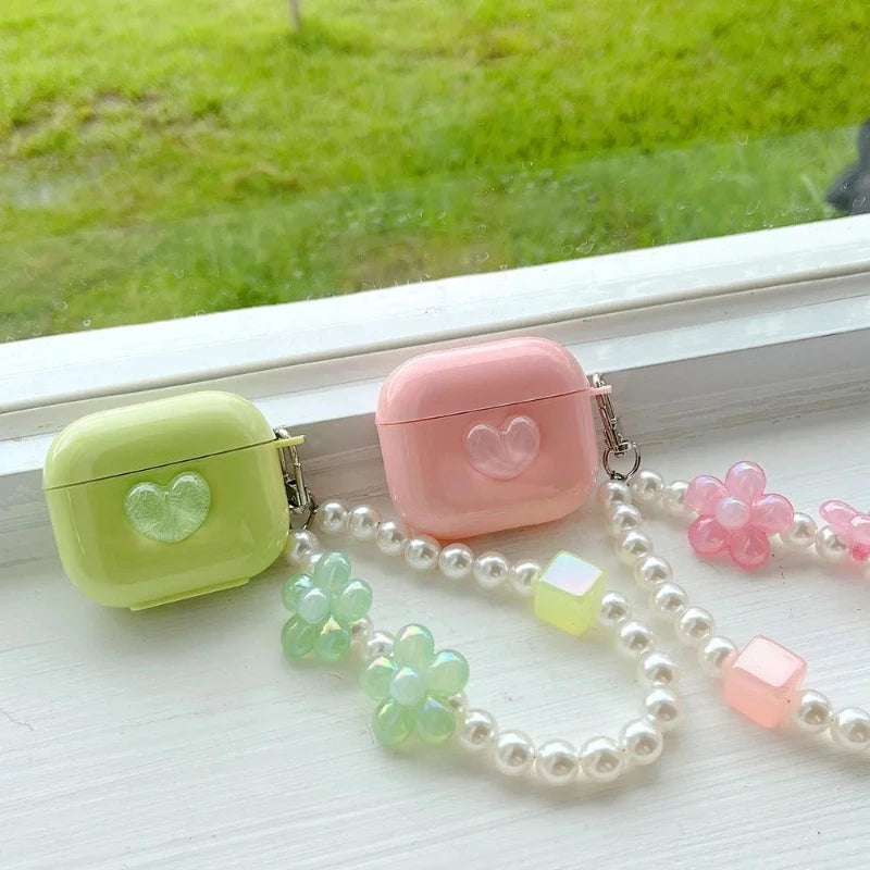 3D LoveHeart AirPods Case + Pearl Strap