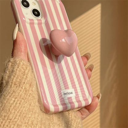 Pink Stripes Case + LoveHeart Stand