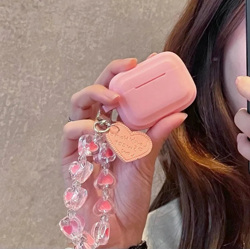 Pink Silicone AirPods Case + LoveHeart Strap