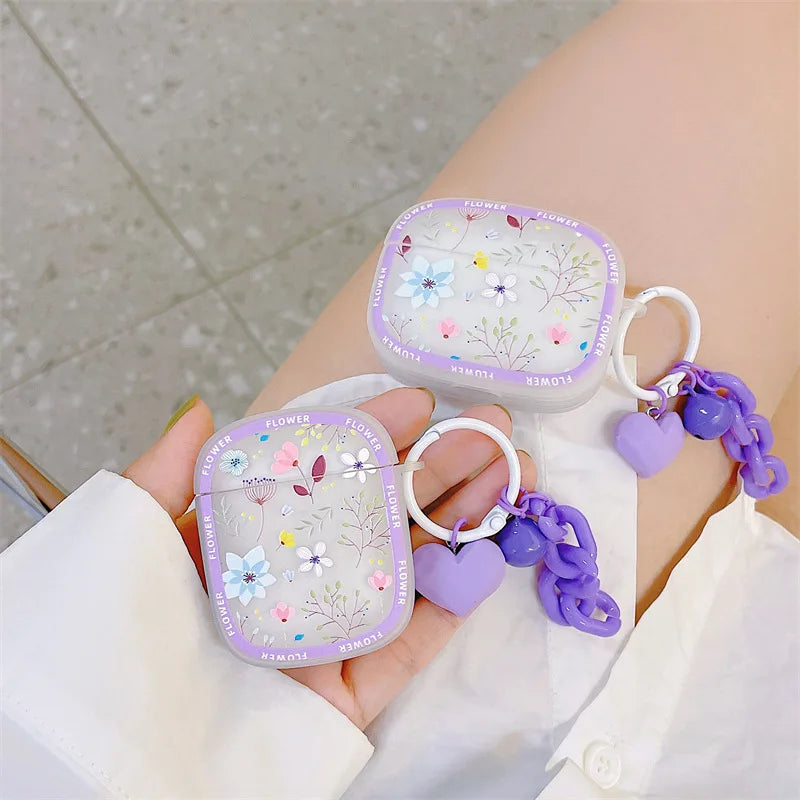 Purple Floral AirPods Case + LoveHeart Charm