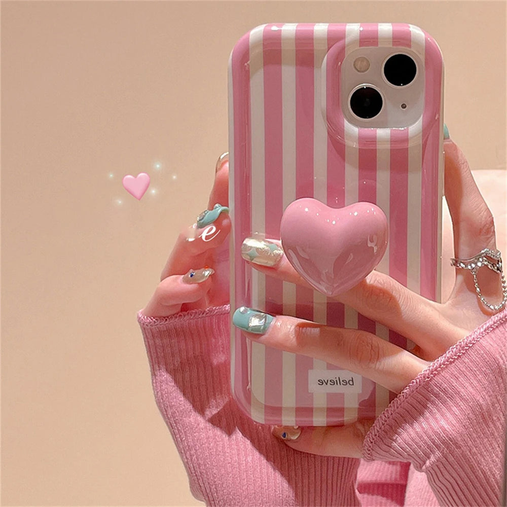 Pink Stripes Case + LoveHeart Stand