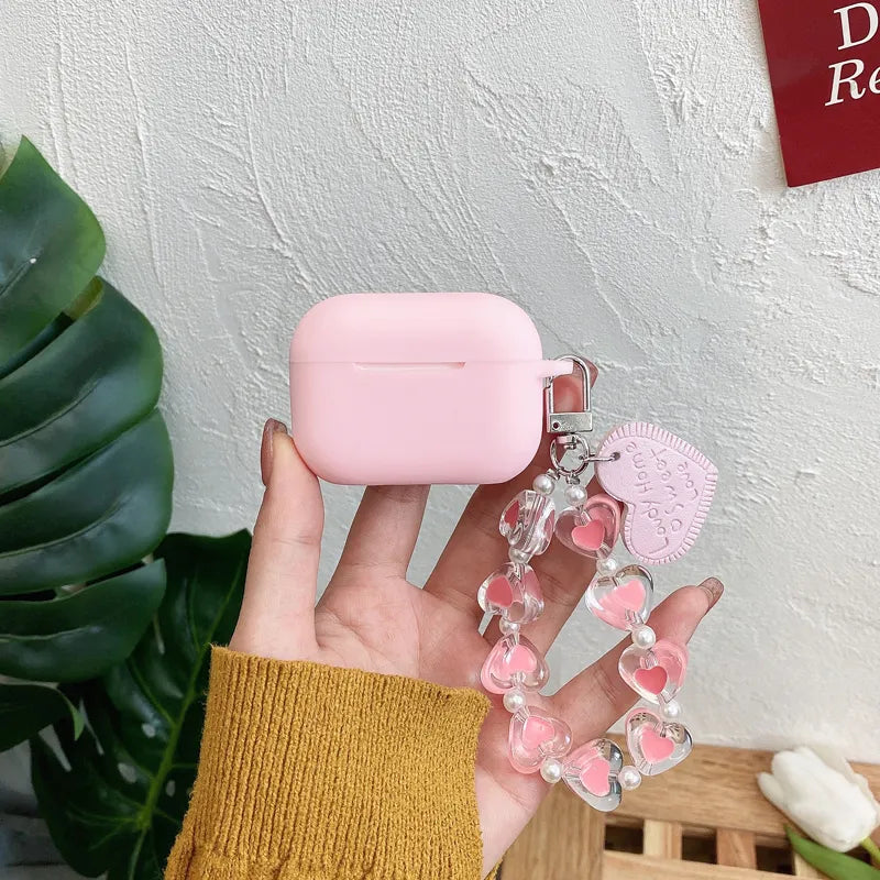 Pink Silicone AirPods Case + LoveHeart Strap