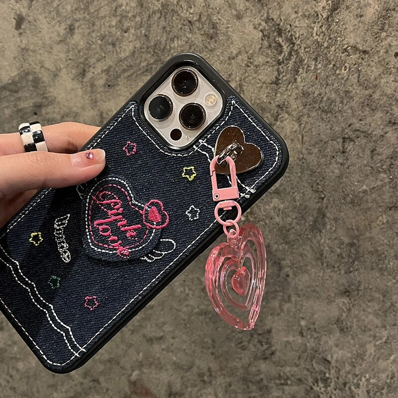 Denim LoveHeart Pendant Case