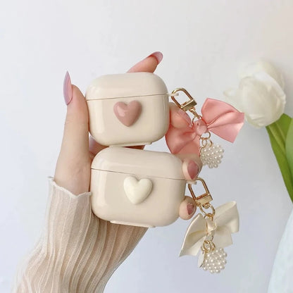 3D Heart AirPods Case + Ribbon Bowknot Charm