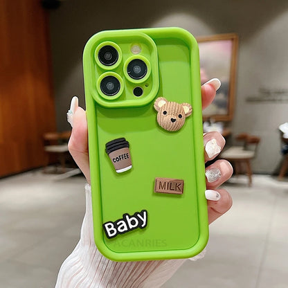 Cute 3D Bear Coffee Cartoon Silicone iPhone Case