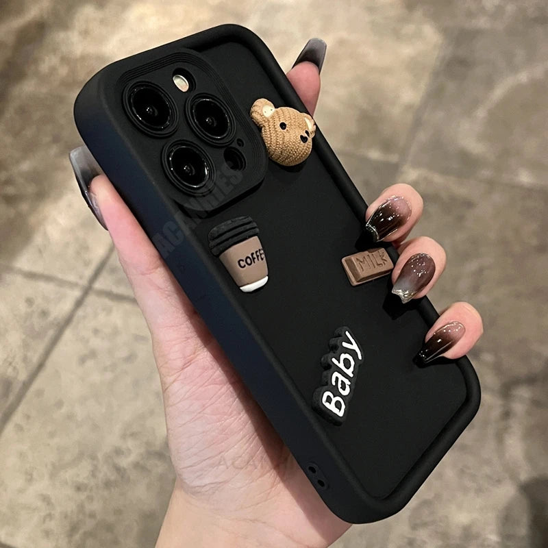 Cute 3D Bear Coffee Cartoon Silicone iPhone Case